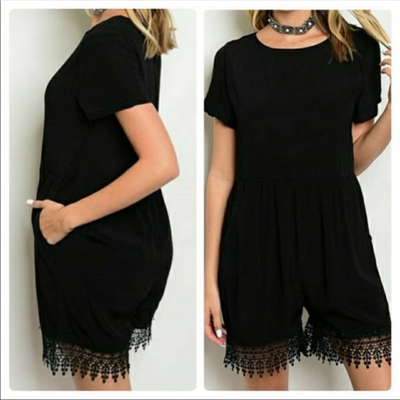 The Hanger Pants - Black Crochet Lace Romper